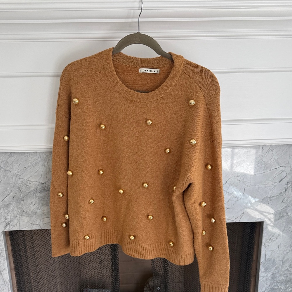 Alice & Olivia Women's Tan Sweater with Gold Accents